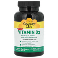 <img alt="Country Life, Vitamin D3, 125 mcg (5,000 lU), 365 Softgels" title="Country Life, Vitamin D3, 125 mcg (5,000 lU), 365 Softgels,015794058120"