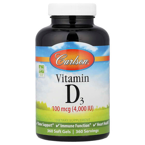 <img alt="Carlson, Vitamin D3, 100 mcg (4,000 IU), 360 Soft Gels" title="Carlson, Vitamin D3, 100 mcg (4,000 IU), 360 Soft Gels,088395014338"