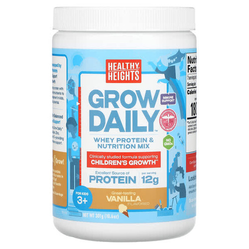 <img alt="Healthy Heights, Grow Daily, Whey Protein & Nutrition Mix, For Kids 3+, Vanilla, 10.6 oz (301 g)" title="Healthy Heights, Grow Daily, Whey Protein & Nutrition Mix, For Kids 3+, Vanilla, 10.6 oz (301 g),854180008376"