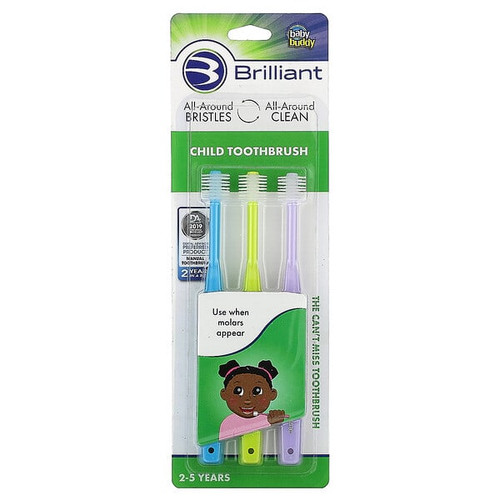 <img alt="Baby Buddy, Brilliant, Child Toothbrush, 2-5 Years, Blue, Yellow, Purple, 3 Toothbrushes" title="Baby Buddy, Brilliant, Child Toothbrush, 2-5 Years, Blue, Yellow, Purple, 3 Toothbrushes,047414935269"