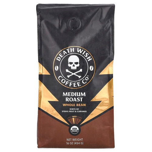 <img alt="Death Wish Coffee, Whole Bean, Medium Roast, 16 oz  (454 g)" title="Death Wish Coffee, Whole Bean, Medium Roast, 16 oz  (454 g),856413007590"
