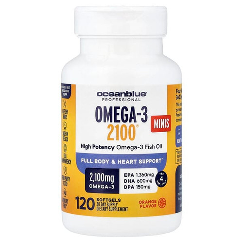 <img alt="OceanBlue, Omega-3 2100 Minis, High Potency, Orange, 120 Softgels (525 mg per Softgel)" title="OceanBlue, Omega-3 2100 Minis, High Potency, Orange, 120 Softgels (525 mg per Softgel),850001449489"