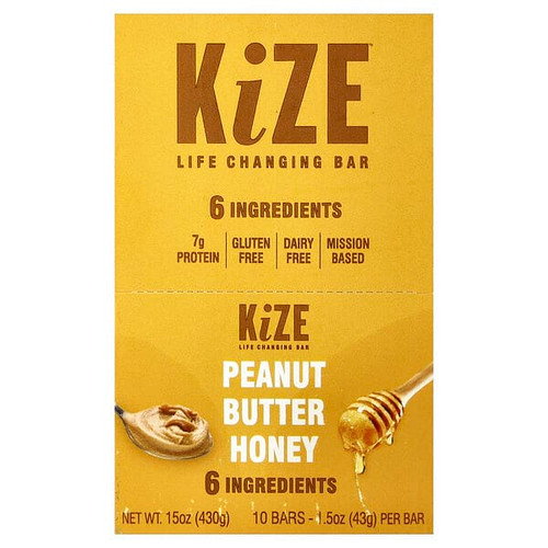 <img alt="KiZE Life Changing Bar, Peanut Butter Honey, 10 Bars, 1.5 oz (43 g) Each" title="KiZE Life Changing Bar, Peanut Butter Honey, 10 Bars, 1.5 oz (43 g) Each,854198004513"