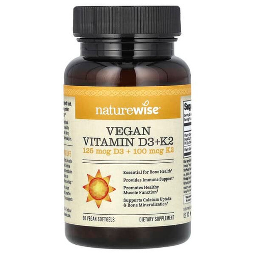 <img alt="NatureWise, Vegan Vitamin D3 + K2, 60 Vegan Softgels" title="NatureWise, Vegan Vitamin D3 + K2, 60 Vegan Softgels,855724007695"