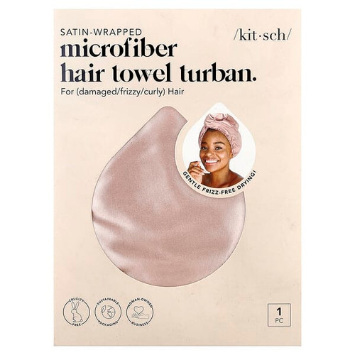 <img alt="Kitsch, Satin-Wrapped Microfiber Hair Towel Turban, Blush, 1 Towel" title="Kitsch, Satin-Wrapped Microfiber Hair Towel Turban, Blush, 1 Towel,819677028282"