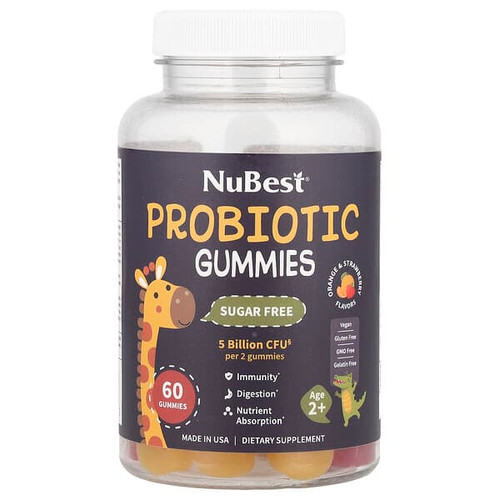 <img alt="NuBest, Probiotic Gummies, Age 2+, Orange & Strawberry, 60 Gummies" title="NuBest, Probiotic Gummies, Age 2+, Orange & Strawberry, 60 Gummies,850011016800"