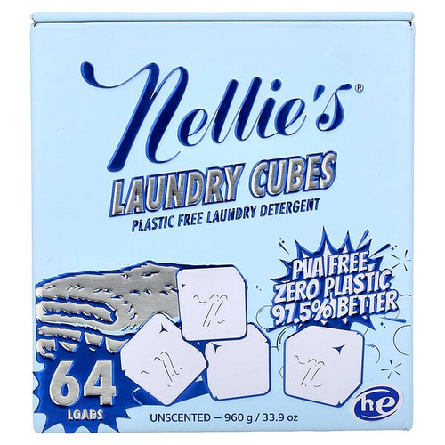 <img alt="Nellies, Laundry Cubes, Plastic Free Laundry Detergent, Unscented, 64 Loads, 33.9 oz (960 g)" title="Nellies, Laundry Cubes, Plastic Free Laundry Detergent, Unscented, 64 Loads, 33.9 oz (960 g),810648002393"