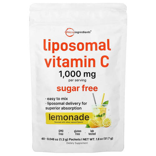 <img alt="Micro Ingredients, Liposomal Vitamin C, Lemonade, 40 Packets, 0.046 oz (1.3 g) Each" title="Micro Ingredients, Liposomal Vitamin C, Lemonade, 40 Packets, 0.046 oz (1.3 g) Each,850074438076"