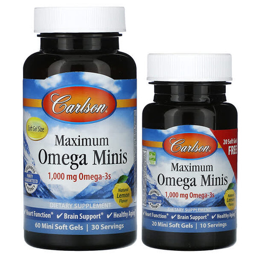 <img alt="Carlson, Maximum Omega Minis, Natural Lemon, 80 Mini Soft Gels (500 mg per Soft Gel)" title="Carlson, Maximum Omega Minis, Natural Lemon, 80 Mini Soft Gels (500 mg per Soft Gel),088395184406"