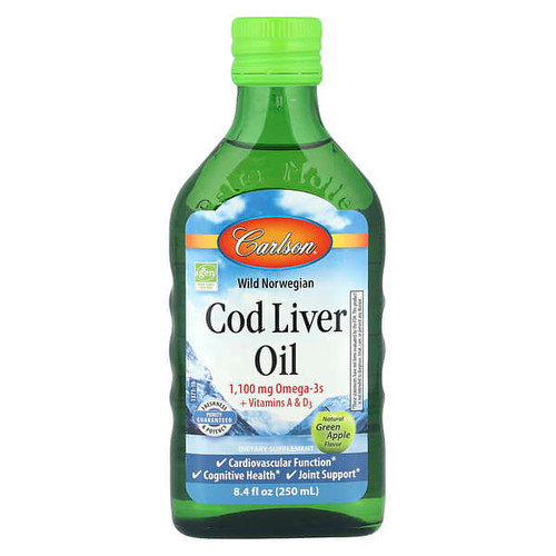 <img alt="Carlson, Cod Liver Oil, Natural Green Apple , 1,100 mg, 8.4 fl oz (250 ml)" title="Carlson, Cod Liver Oil, Natural Green Apple , 1,100 mg, 8.4 fl oz (250 ml),088395137105"
