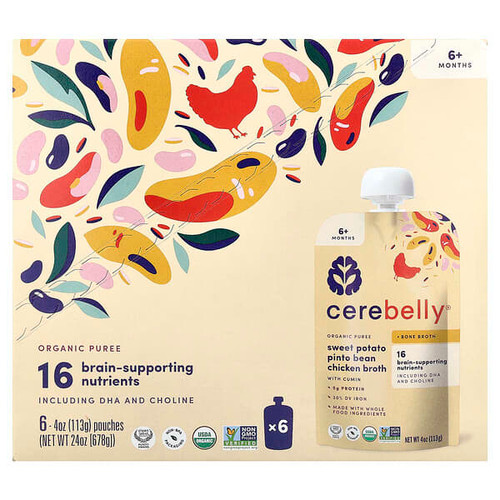 <img alt="Cerebelly, Organic Puree, 6+ Months, Sweet Potato, Pinto Bean, Chicken Broth with Cumin, 6 Pouches, 4 oz (113 g) Each" title="Cerebelly, Organic Puree, 6+ Months, Sweet Potato, Pinto Bean, Chicken Broth with Cumin, 6 Pouches, 4 oz (113 g) Each,850003898735"