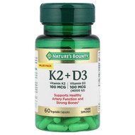 <img alt="Natures Bounty, Vitamin K2 + D3, 60 Vegetable Capsules" title="Natures Bounty, Vitamin K2 + D3, 60 Vegetable Capsules,074312016790"