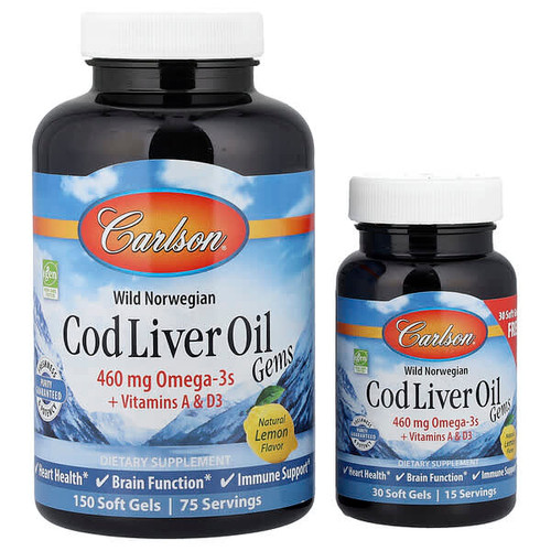 <img alt="Carlson, Wild Norwegian, Cod Liver Oil Gems, Lemon, 460 mg, 150 + 30 Soft Gels" title="Carlson, Wild Norwegian, Cod Liver Oil Gems, Lemon, 460 mg, 150 + 30 Soft Gels,088395013843"