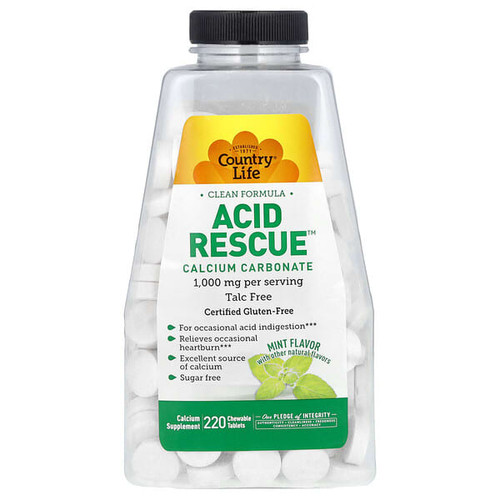 <img alt="Country Life, Acid Rescue, Calcium Carbonate, Mint, 220 Chewable Tablets" title="Country Life, Acid Rescue, Calcium Carbonate, Mint, 220 Chewable Tablets,015794054023"