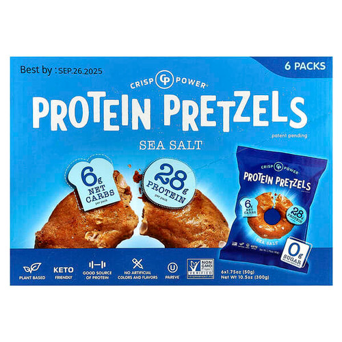 <img alt="Crisp Power, Protein Pretzels, Sea Salt, 6 Bags, 1.75 oz (50 g) Each" title="Crisp Power, Protein Pretzels, Sea Salt, 6 Bags, 1.75 oz (50 g) Each,850047451200"