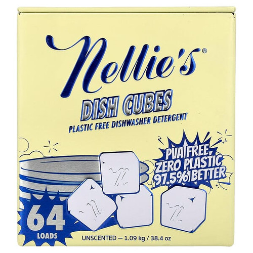 <img alt="Nellies, Dish Cubes, Plastic Free Dishwasher Detergent, Unscented, 64 Loads, 38.4 oz (1.09 kg)" title="Nellies, Dish Cubes, Plastic Free Dishwasher Detergent, Unscented, 64 Loads, 38.4 oz (1.09 kg),810648002386"