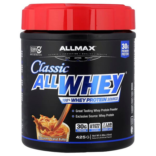 <img alt="ALLMAX, CLASSIC ALLWHEY, 100% Whey Protein Source, Chocolate Peanut Butter, 0.9 lbs (425 g)" title="ALLMAX, CLASSIC ALLWHEY, 100% Whey Protein Source, Chocolate Peanut Butter, 0.9 lbs (425 g),665553230344"