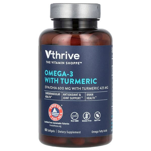 <img alt="Vthrive, Omega-3 With Turmeric, 60 Softgels" title="Vthrive, Omega-3 With Turmeric, 60 Softgels,766536061112"