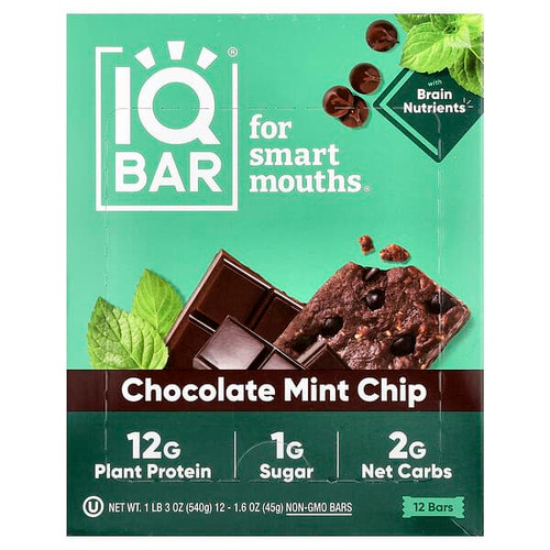 <img alt="IQBAR, Plant Protein Bar, Chocolate Mint Chip, 12 Bars, 1.6 oz (45 g) Each" title="IQBAR, Plant Protein Bar, Chocolate Mint Chip, 12 Bars, 1.6 oz (45 g) Each,850004554685"