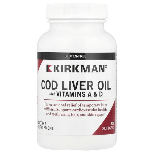 <img alt="Kirkman Labs, Cod Liver Oil with Vitamins A & D, 300 Softgels" title="Kirkman Labs, Cod Liver Oil with Vitamins A & D, 300 Softgels,812325020041"