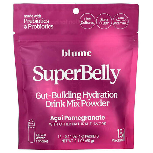 <img alt="Blume, SuperBelly, Gut-Building Hydration Drink Mix Powder, Acai Pomegranate, 15 Packets, 0.14 oz (4 g) Each" title="Blume, SuperBelly, Gut-Building Hydration Drink Mix Powder, Acai Pomegranate, 15 Packets, 0.14 oz (4 g) Each,839172002099"