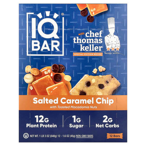 <img alt="IQBAR, Plant Protein Bar, Salted Caramel Chip With Toasted Macadamia Nuts, 12 Bars, 1.6 oz (45 g) Each" title="IQBAR, Plant Protein Bar, Salted Caramel Chip With Toasted Macadamia Nuts, 12 Bars, 1.6 oz (45 g) Each,198715835557"
