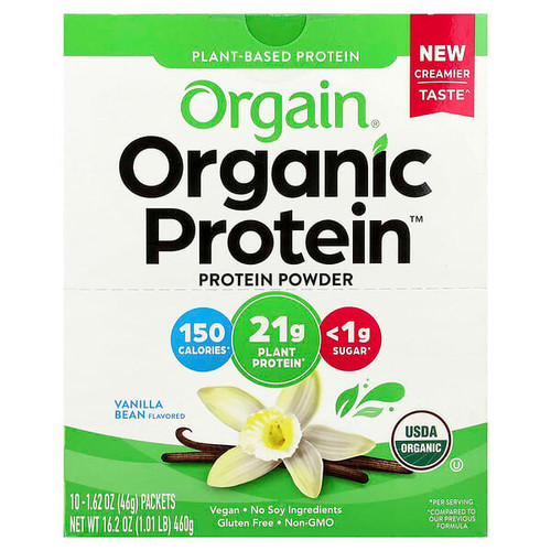 <img alt="Orgain, Organic Protein Powder, Plant-Based, Vanilla Bean, 10 Packets, 1.62 oz (46 g) Each" title="Orgain, Organic Protein Powder, Plant-Based, Vanilla Bean, 10 Packets, 1.62 oz (46 g) Each,851770007016"