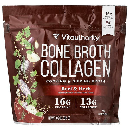 <img alt="Vitauthority, Bone Broth Collagen, Cooking & Sipping Broth, Beef & Herb, 10.9 oz (315 g)" title="Vitauthority, Bone Broth Collagen, Cooking & Sipping Broth, Beef & Herb, 10.9 oz (315 g),850069641108"