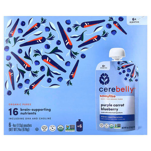 <img alt="Cerebelly, Smoothie, Dairy-Free Organic Puree, 6+ Months, Purple Carrot, Blueberry, 6 Pouches, 4 oz (113 g) Each" title="Cerebelly, Smoothie, Dairy-Free Organic Puree, 6+ Months, Purple Carrot, Blueberry, 6 Pouches, 4 oz (113 g) Each,850003898599"