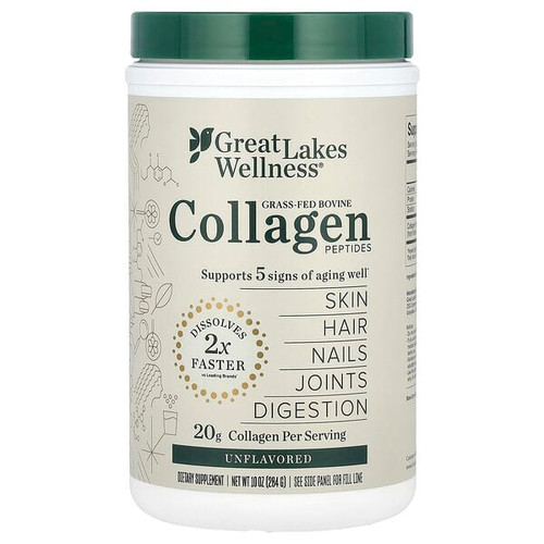 <img alt="Great Lakes Wellness, Grass-Fed Bovine Collagen Peptides, Unflavored, 10 oz (284 g)" title="Great Lakes Wellness, Grass-Fed Bovine Collagen Peptides, Unflavored, 10 oz (284 g),322654002408"