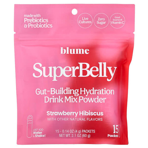 <img alt="Blume, SuperBelly, Gut-Building Hydration Drink Mix Powder, Strawberry Hibiscus, 15 Packets, 0.14 oz (4 g) Each" title="Blume, SuperBelly, Gut-Building Hydration Drink Mix Powder, Strawberry Hibiscus, 15 Packets, 0.14 oz (4 g) Each,839172002075"