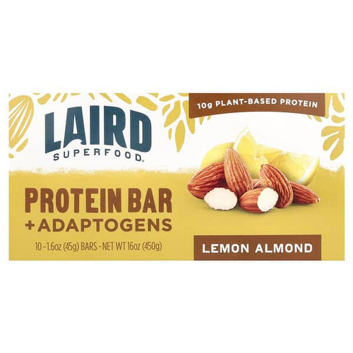 <img alt="Laird Superfood, Protein Bar + Adaptogens, Lemon Almond, 10 Packs, 1.6 oz (45 g) Each" title="Laird Superfood, Protein Bar + Adaptogens, Lemon Almond, 10 Packs, 1.6 oz (45 g) Each,810005132169"