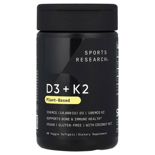 <img alt="Sports Research, D3 + K2, Plant-Based, 250 mcg-100 mcg, 60 Veggie Softgels" title="Sports Research, D3 + K2, Plant-Based, 250 mcg-100 mcg, 60 Veggie Softgels,023249093282"