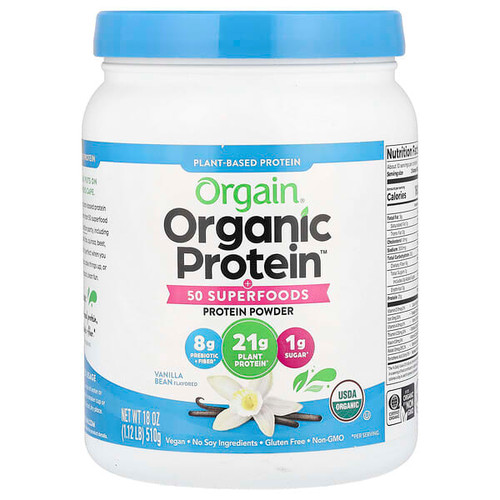 <img alt="Orgain, Organic Protein Powder + 50 Superfoods, Plant-Based, Vanilla Bean, 1.12 lb (510 g)" title="Orgain, Organic Protein Powder + 50 Superfoods, Plant-Based, Vanilla Bean, 1.12 lb (510 g),851770007351"
