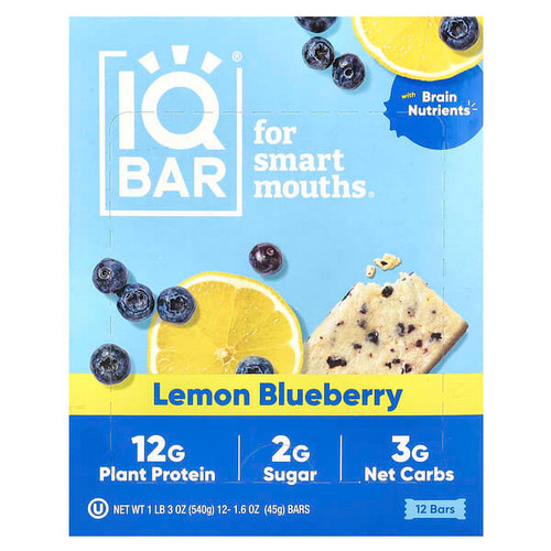 <img alt="IQBAR, Plant Protein Bar, Lemon Blueberry, 12 Bars, 1.6 oz (45 g) Each" title="IQBAR, Plant Protein Bar, Lemon Blueberry, 12 Bars, 1.6 oz (45 g) Each,850004554081"