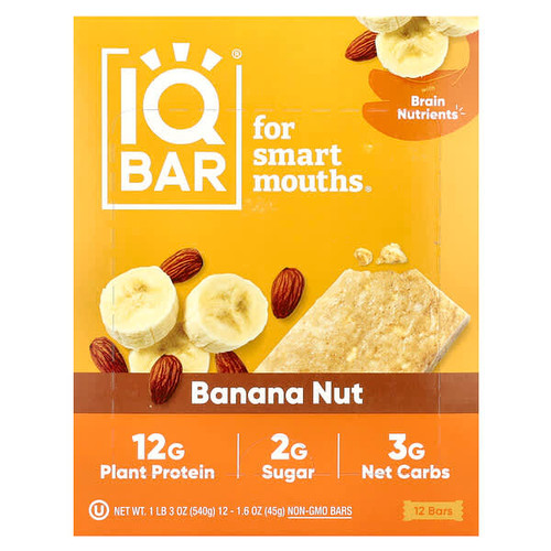 <img alt="IQBAR, Plant Protein Bar, Banana Nut, 12 Bars, 1.6 oz (45 g) Each" title="IQBAR, Plant Protein Bar, Banana Nut, 12 Bars, 1.6 oz (45 g) Each,850004554197"
