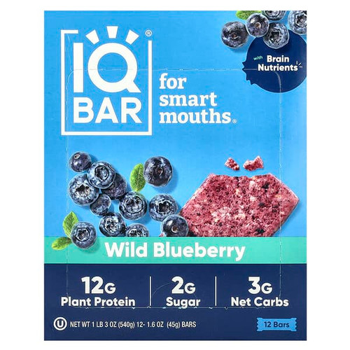 <img alt="IQBAR, Plant Protein Bar, Wild Blueberry, 12 Bars, 1.6 oz (45 g) Each" title="IQBAR, Plant Protein Bar, Wild Blueberry, 12 Bars, 1.6 oz (45 g) Each,850004554166"