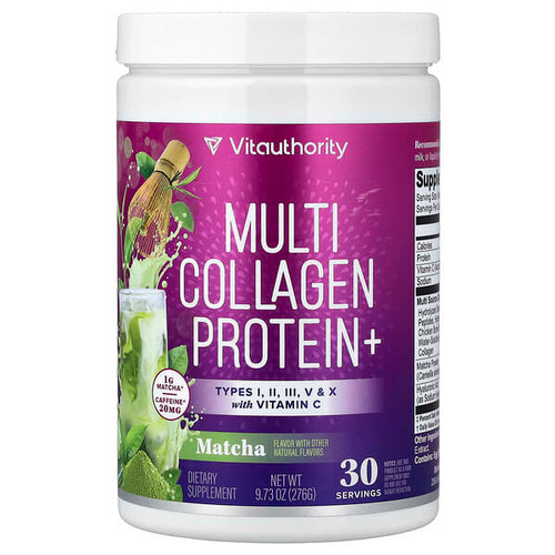 <img alt="Vitauthority, Multi Collagen Protein+, Matcha, 9.73 oz (276 g)" title="Vitauthority, Multi Collagen Protein+, Matcha, 9.73 oz (276 g),850069641269"