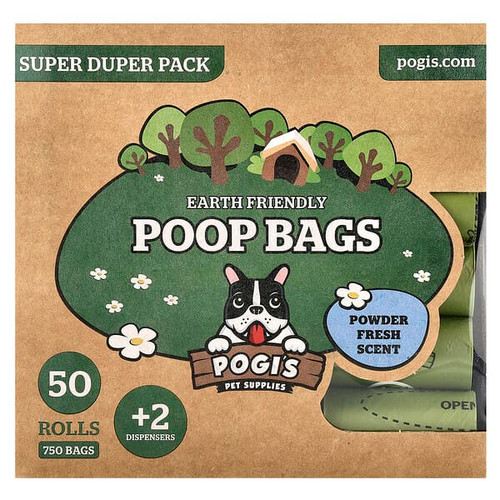 <img alt="Pogis Pet Supplies, Earth Friendly Poop Bags, Super Duper Pack, Powder Fresh, 50 Rolls, 750 Bags, 2 Dispensers" title="Pogis Pet Supplies, Earth Friendly Poop Bags, Super Duper Pack, Powder Fresh, 50 Rolls, 750 Bags, 2 Dispensers,700381587991"