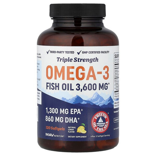 <img alt="MAV Nutrition, Omega-3 Fish Oil, Natural Lemon, 120 Softgels" title="MAV Nutrition, Omega-3 Fish Oil, Natural Lemon, 120 Softgels,850018273053"