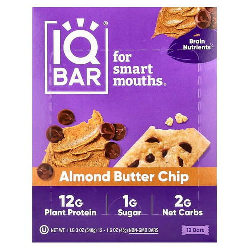 <img alt="IQBAR, Plant Protein Bar, Almond Butter Chip, 12 Bars, 1.6 oz (45 g) Each" title="IQBAR, Plant Protein Bar, Almond Butter Chip, 12 Bars, 1.6 oz (45 g) Each,850004554067"
