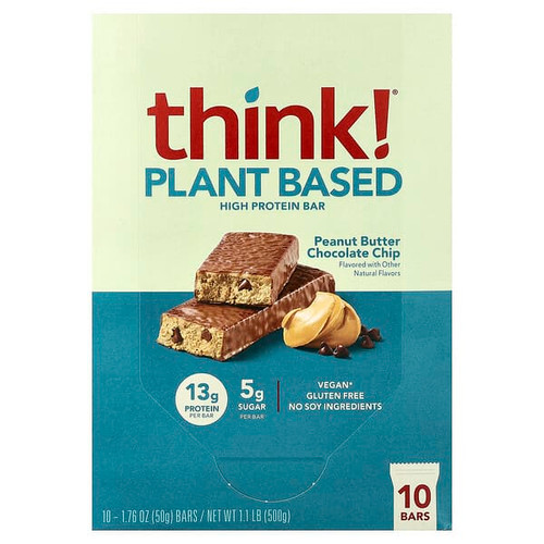 <img alt="Think , Plant Based High Protein Bars, Peanut Butter Chocolate Chip, 10 Bars, 1.76 oz (50 g) Each" title="Think , Plant Based High Protein Bars, Peanut Butter Chocolate Chip, 10 Bars, 1.76 oz (50 g) Each,753656718378"