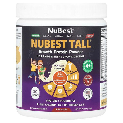 <img alt="NuBest, Nubest Tall, Growth Protein Powder, For Kids & Teens 4 +, Vanilla, 7.76 oz (220 g )" title="NuBest, Nubest Tall, Growth Protein Powder, For Kids & Teens 4 +, Vanilla, 7.76 oz (220 g ),850011016008"