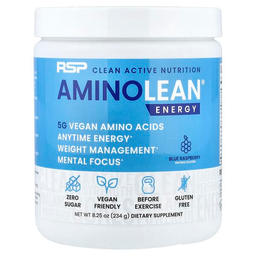 <img alt="RSP Nutrition, AminoLean, Energy, Blue Raspberry, 8.25 oz (234 g)" title="RSP Nutrition, AminoLean, Energy, Blue Raspberry, 8.25 oz (234 g),858491007370"