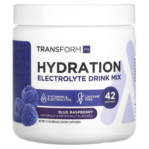 <img alt="TransformHQ, Hydration, Electrolyte Drink Mix, Caffeine Free, Blue Raspberry, 5.7 oz (159.6 g)" title="TransformHQ, Hydration, Electrolyte Drink Mix, Caffeine Free, Blue Raspberry, 5.7 oz (159.6 g),850002451993"