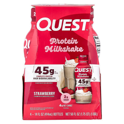 <img alt="Quest Nutrition, Protein Milk Shake, Strawberry, 4 Bottles, 14 fl oz (414 ml) Each" title="Quest Nutrition, Protein Milk Shake, Strawberry, 4 Bottles, 14 fl oz (414 ml) Each,888849016099"