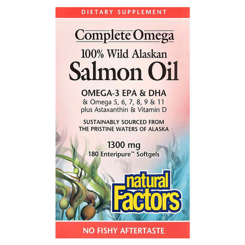 <img alt="Natural Factors, Complete Omega, 100% Wild Alaskan Salmon Oil, 1,300 mg, 180 Enteripure Softgels" title="Natural Factors, Complete Omega, 100% Wild Alaskan Salmon Oil, 1,300 mg, 180 Enteripure Softgels,068958022666"