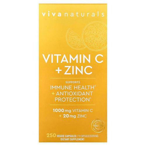 <img alt="Viva Naturals, Vitamin C + Zinc, 250 Veggie Capsules" title="Viva Naturals, Vitamin C + Zinc, 250 Veggie Capsules,811067032640"