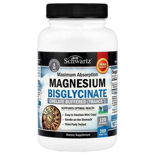 <img alt="BioSchwartz, Maximum Absorption Magnesium Bisglycinate, 360 Veggie Caps (24 mg per Capsules)" title="BioSchwartz, Maximum Absorption Magnesium Bisglycinate, 360 Veggie Caps (24 mg per Capsules),810056430443"