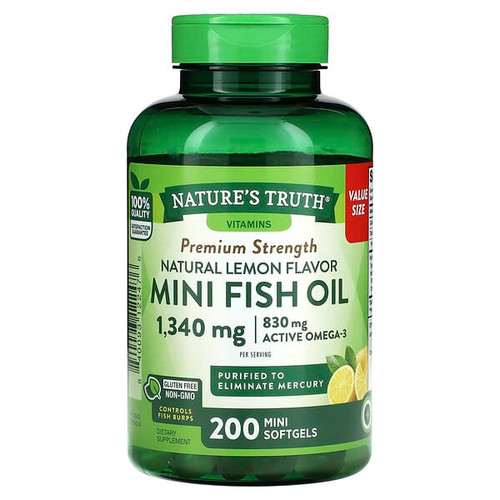 <img alt="Natures Truth, Mini Fish Oil, Premium Strength, Natural Lemon, 200 Mini Softgels (670 mg per Softgel)" title="Natures Truth, Mini Fish Oil, Premium Strength, Natural Lemon, 200 Mini Softgels (670 mg per Softgel),840093122476"